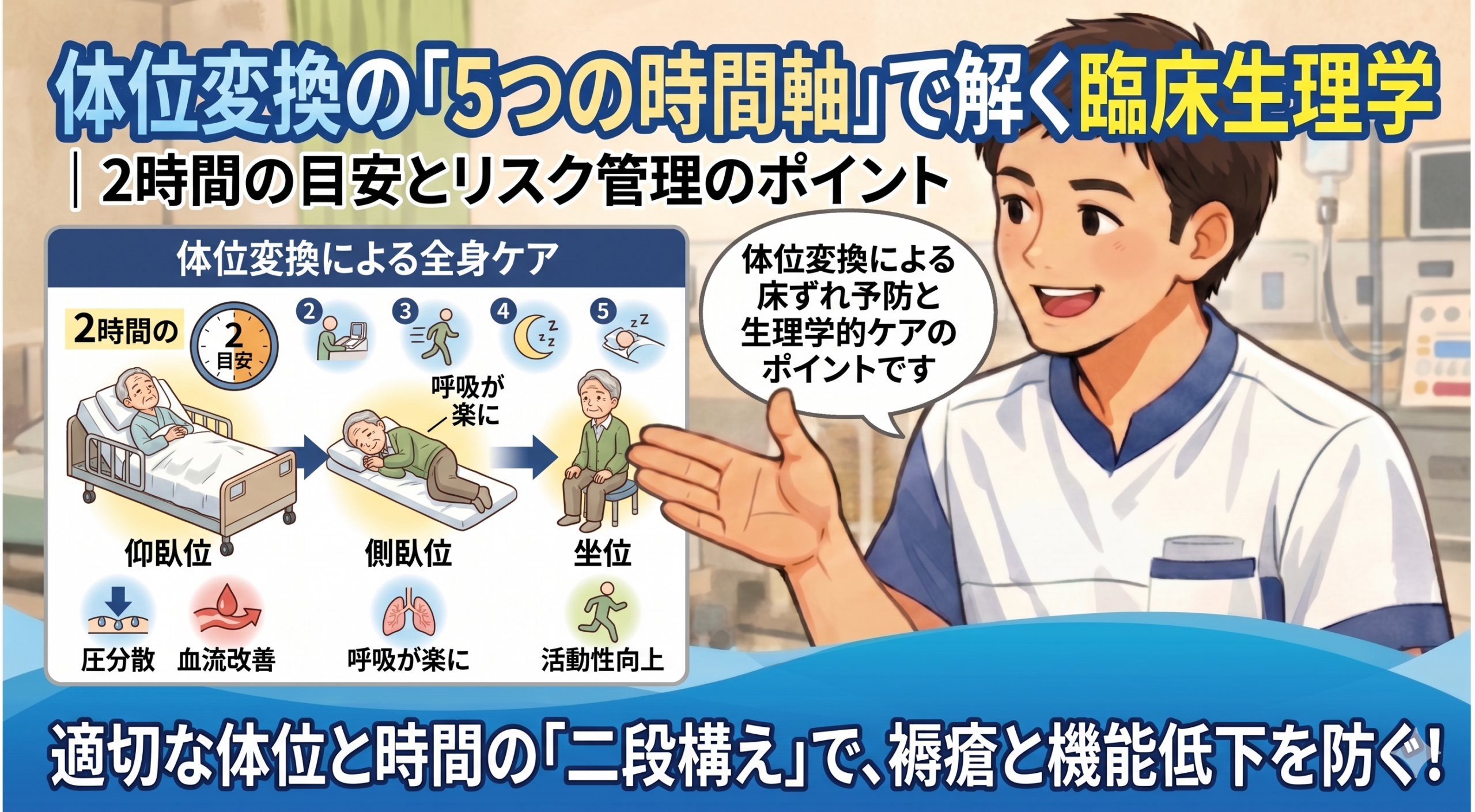 体位変換の「5つの時間軸」で解く臨床生理学｜2時間の目安とリスク管理のポイント